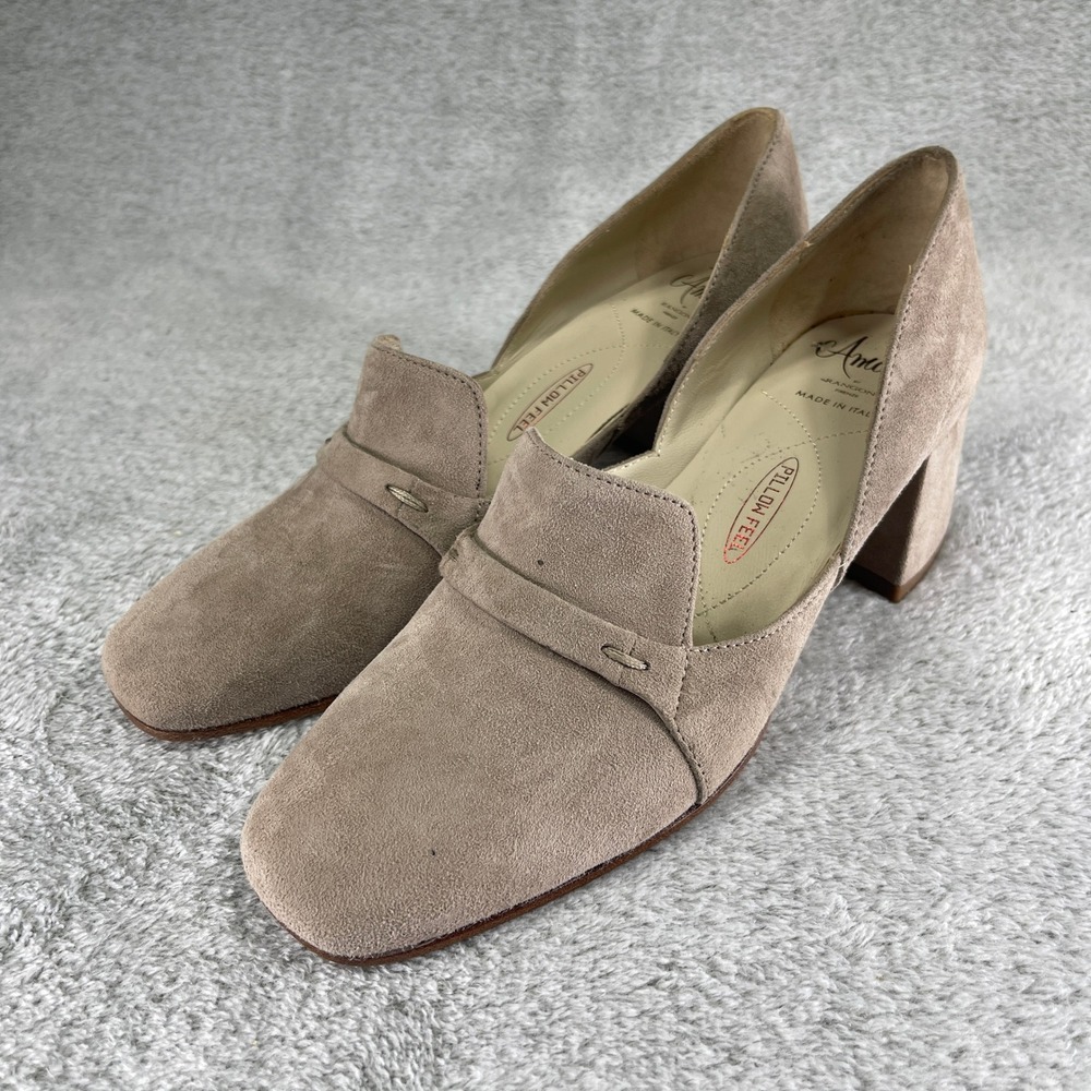 Amalfi by Rangoni Pump Women 5.5 Taupe Suede Pillow Feel Block Heel Loafer Italy